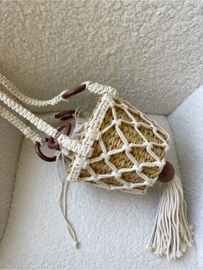 ZARA Boho Macramé & Woven Straw Bucket Bag
